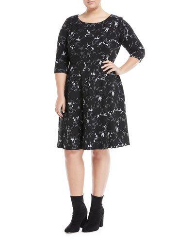 3/4-sleeve Jacquard Fit-&-flare Dress,