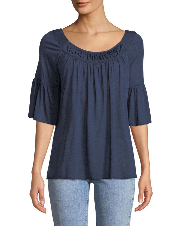 1/2 Flare-sleeve Peasant Top