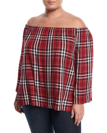 Off-the-shoulder Plaid Top