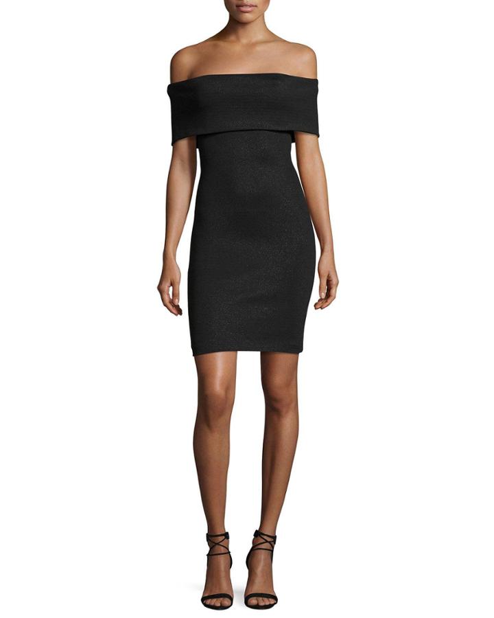 Off-the-shoulder Fitted Shimmer Knit Cocktail Dress