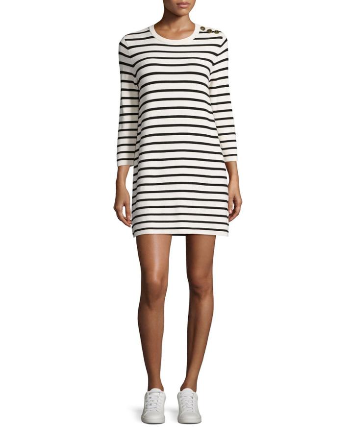 Lemdrella Prosecco Striped Sweater Dress, White