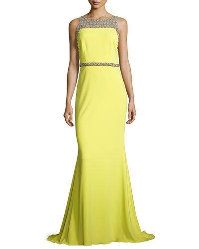 Beaded Yoke Trumpet Gown,