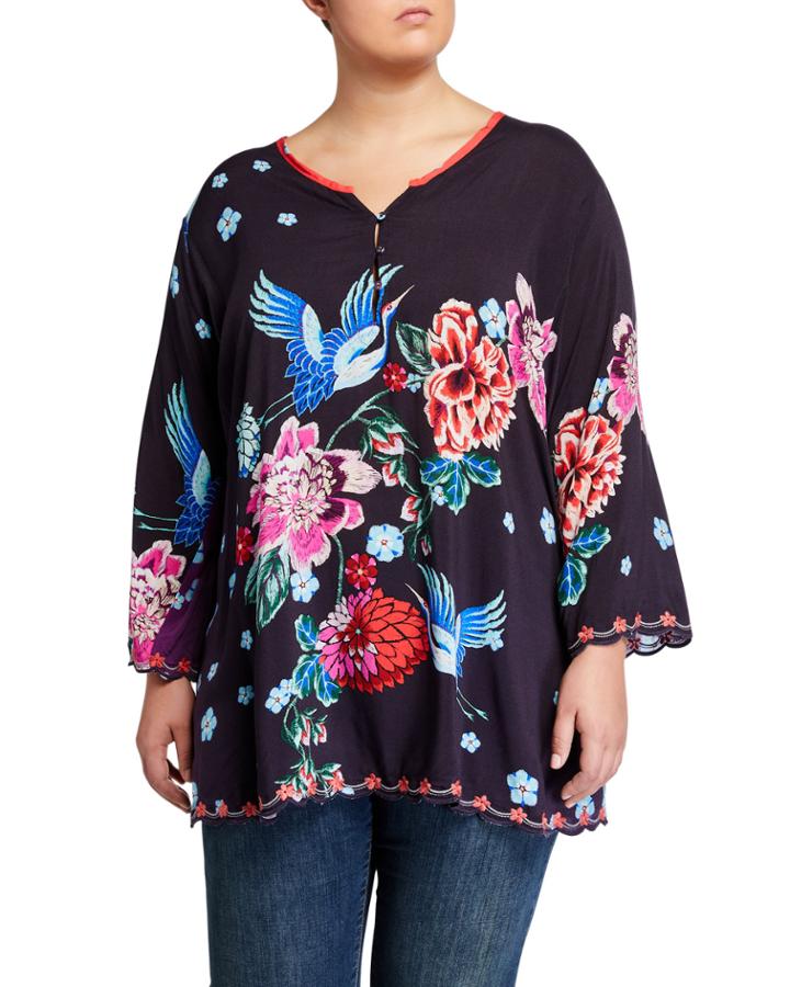 Plus Size Zahra Printed Button-front Top