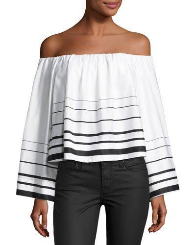 Striped Off-the-shoulder Top, White/black