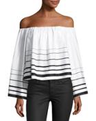 Striped Off-the-shoulder Top, White/black