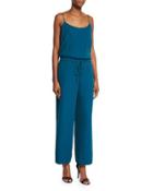 Sleeveless Wide-leg Cropped Jumpsuit, Teal