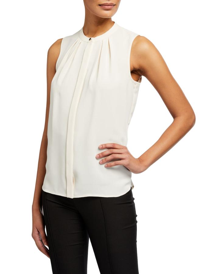 Sleeveless Mandarin Collar Front Pleat