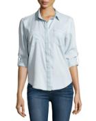 Riley Front-pocket Chambray Blouse, Frost