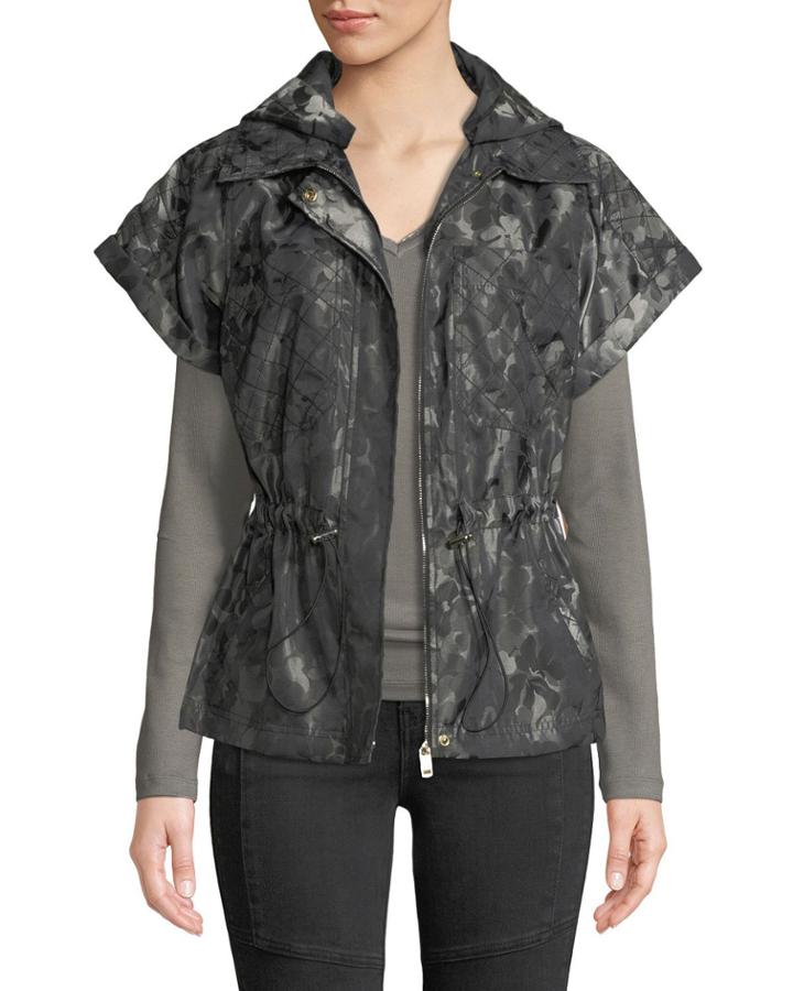 Short-sleeve Toggle-waist Jacquard Jacket