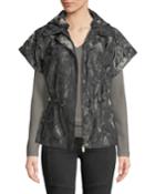 Short-sleeve Toggle-waist Jacquard Jacket