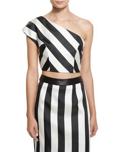 One-shoulder Striped Crop Top