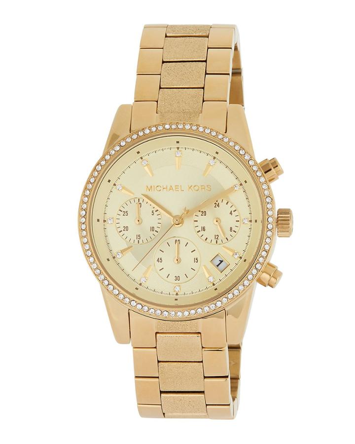 Ritz 37mm Chronograph Watch W/ Crystals, Golden