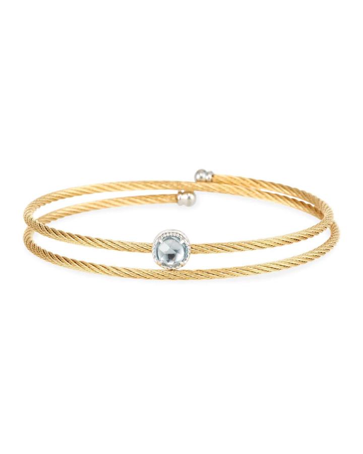Yellow Cable Single-wrap Bangle Bracelet With Blue Topaz