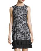 Lace-print Ruffle-hem Sleeveless Dress