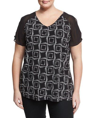 Echo Box Printed Top, Black,