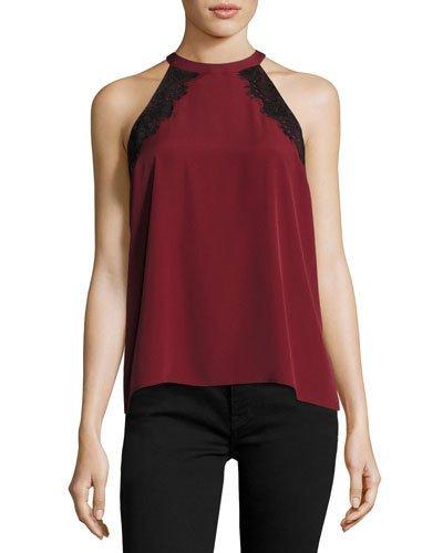 Lace-trimmed Halter-neck Blouse, Wine