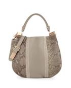 Dione Cerberus Snake-embossed Leather Hobo Bag, Safari