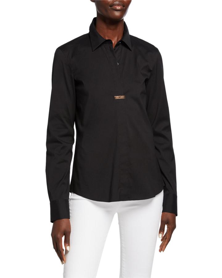 Phaedra Italian Stretch Cotton Long-sleeve Blouse