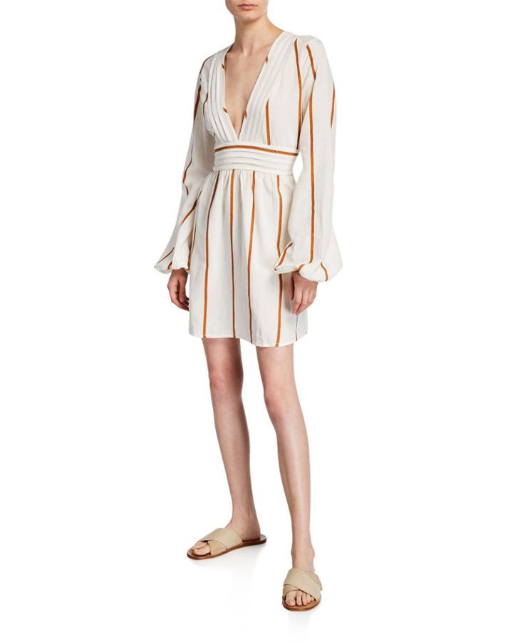 The Harper Striped Linen-blend Fit-&-flare Dress