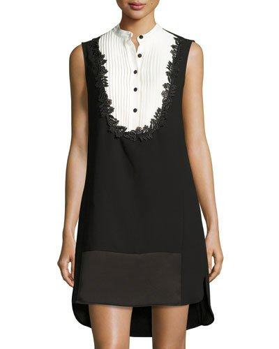 Tuxedo-bib Sleeveless Shift Dress, Black/white