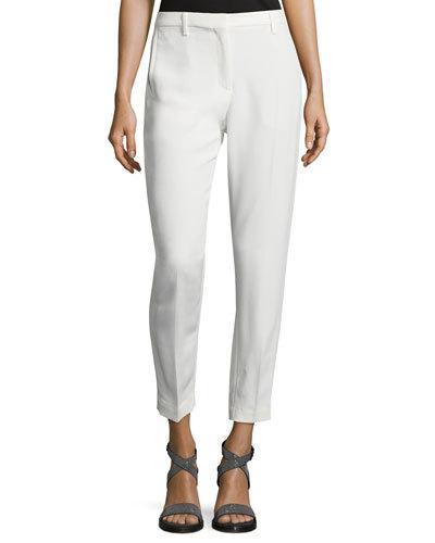 Silk-blend Cropped Pants, White