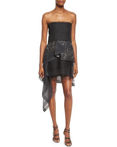 Strapless Sculpted-peplum Cocktail Dress, Charcoal