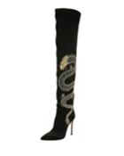 Dragon Cuissard Over-the-knee Satin Boot, Black