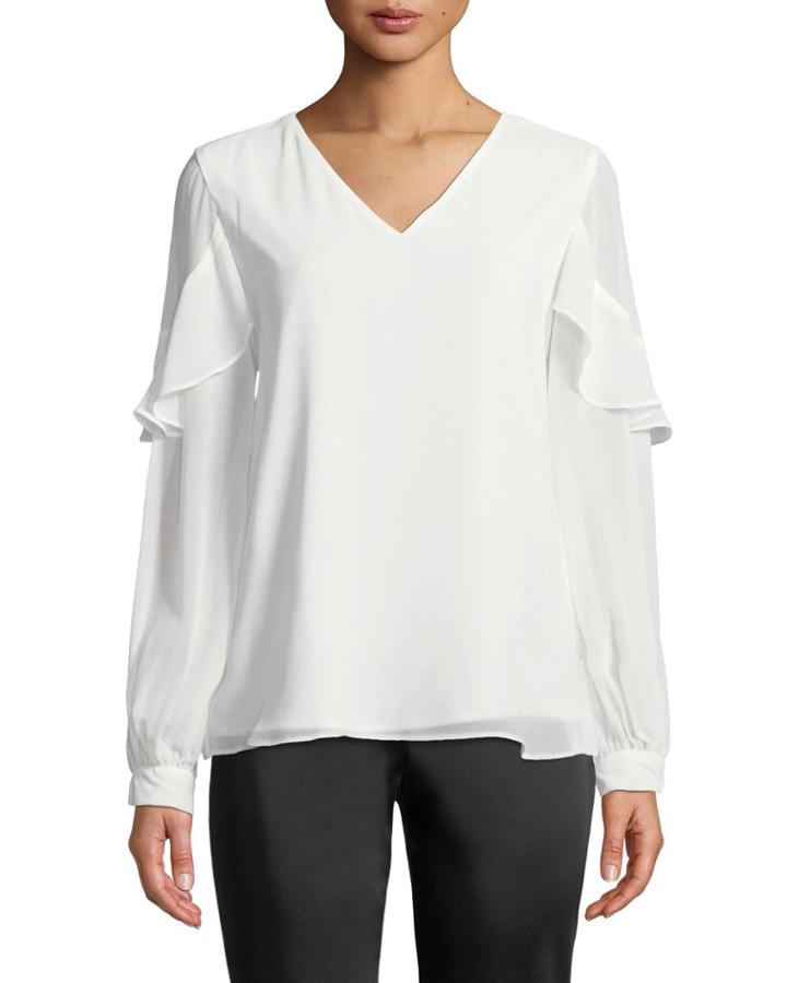 V-neck Ruffle-sleeve Blouse