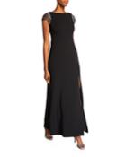 Cap-sleeve Gown With Beaded