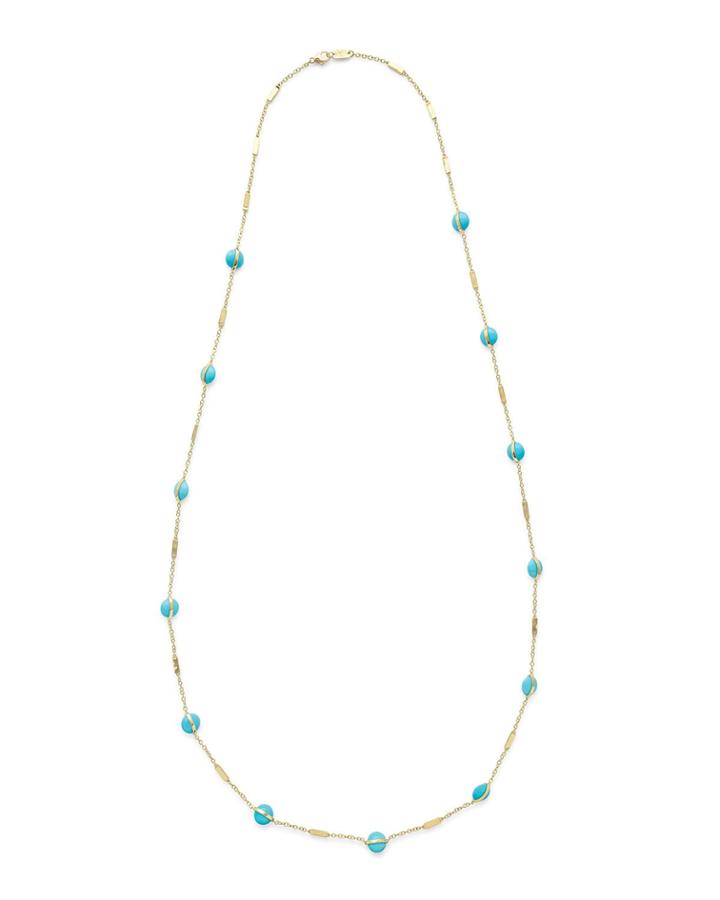 18k Senso Necklace With Wrapped 10mm Stones And Bar Stations In Turquoise