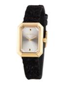 33mm Linda Rectangular Watch W/ Leather, Gold/black