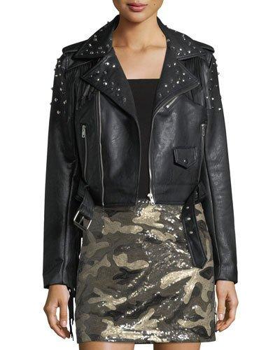 Studded Fringe Faux-leather