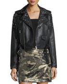Studded Fringe Faux-leather