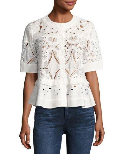 Lace Peplum Blouse, Off White