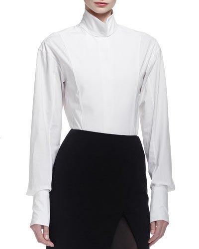 Origami-collar Poplin Blouse