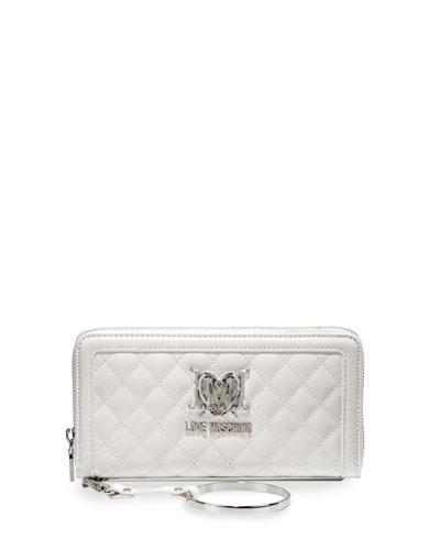 Quilted Faux-leather Wallet, White