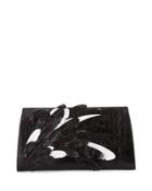 Feather Crocodile Small Slicer Clutch Bag, Black/white