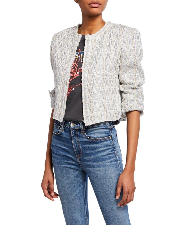 Makilo Cropped Metallic Tweed Jacket