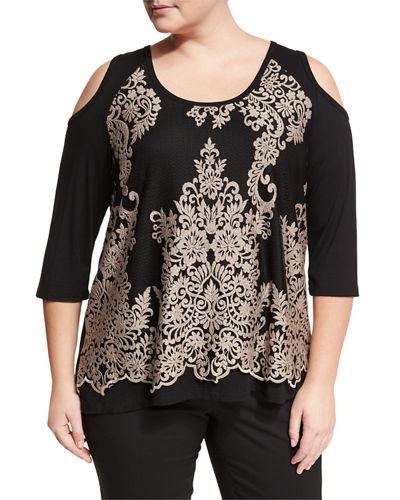 Scoop-neck Cold-shoulder Lace Overlay Top,