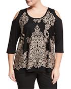 Scoop-neck Cold-shoulder Lace Overlay Top,