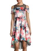 Cold-shoulder Floral-print Dress,