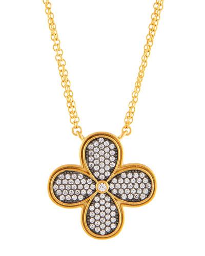 Double-strand Pave Crystal Clover Pendant Necklace