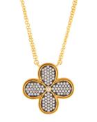 Double-strand Pave Crystal Clover Pendant Necklace