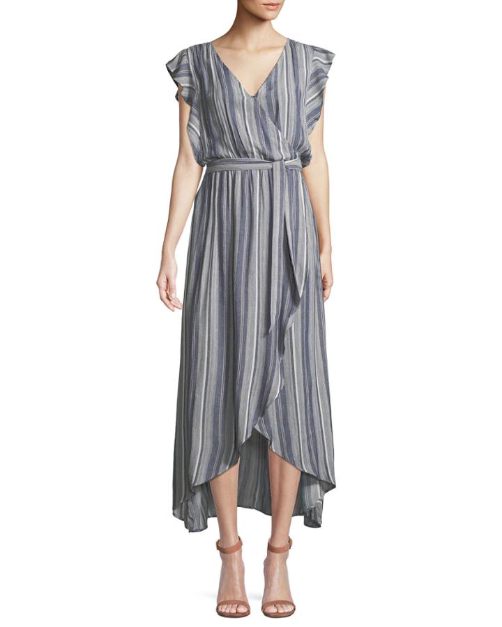 Striped Tulip-sleeve Chambray