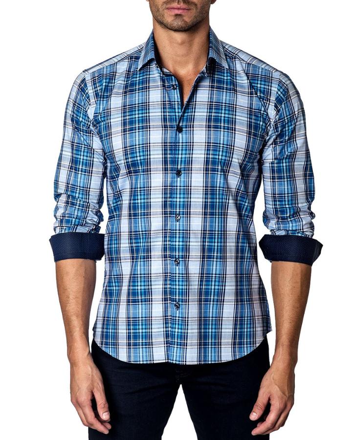 Men's Semi-fitted Plaid Sport Shirt W/ Contrast Cuffs