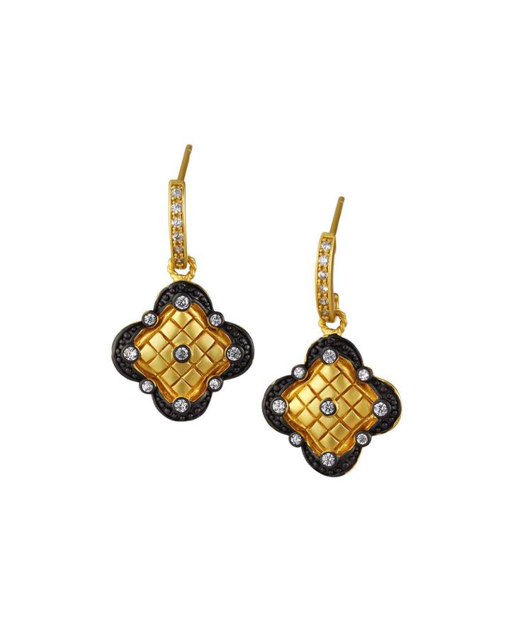 Two-tone Lattice Drop Earrings With Cubic Zirconia