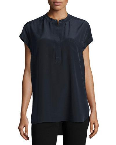 Silk Short-sleeve Blouse, Coastal