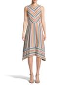 Striped Jewel-neck Sleeveless Fit-&-flare Dress