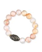 Pink Opal & Diamond Pave Bead Stretch Bracelet