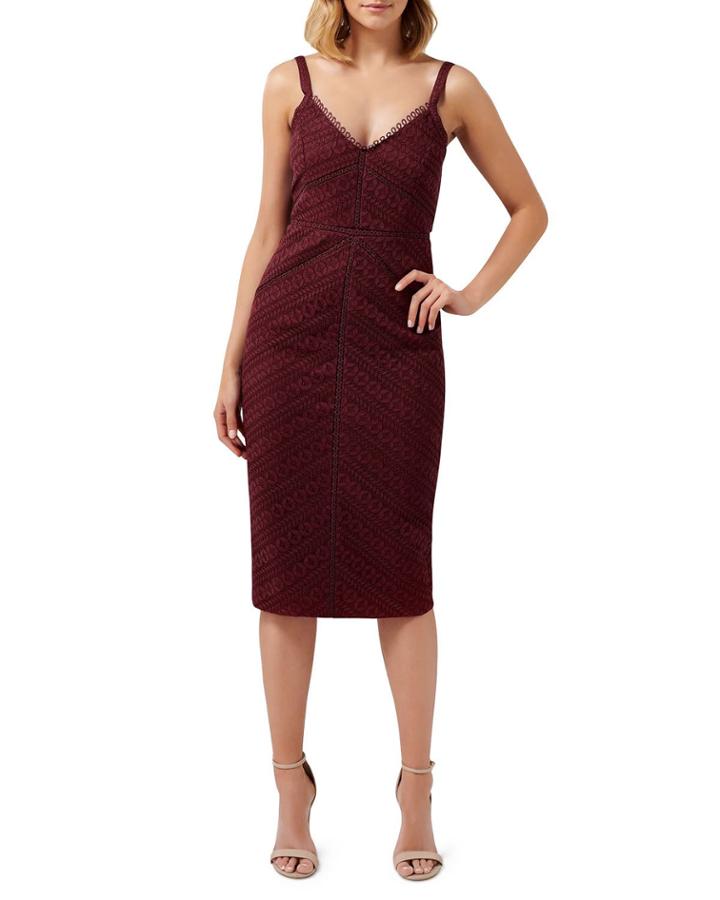 Spliced Linear Lace Sleeveless Pencil Dress